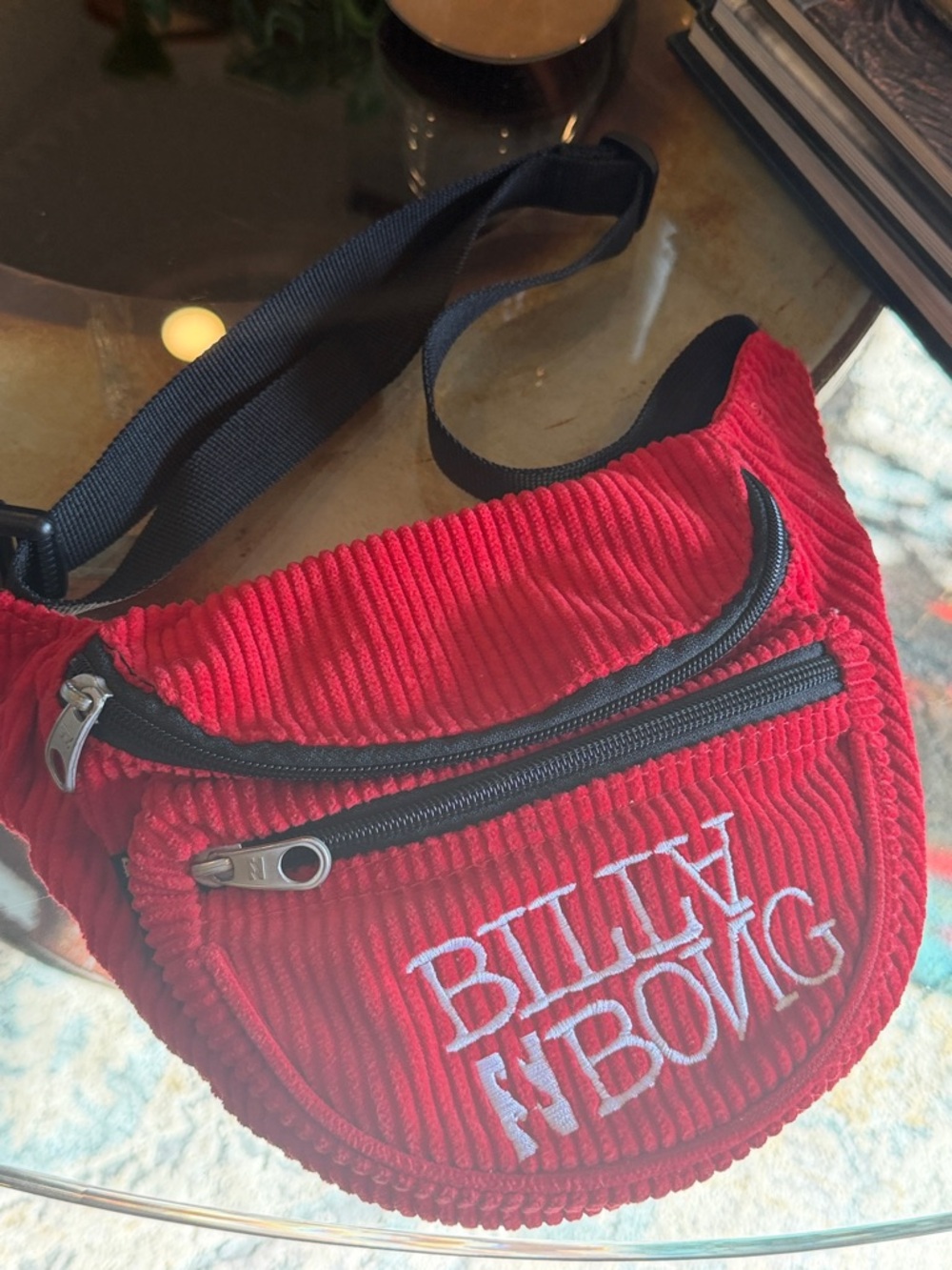 Billabong Red Corduroy Waist Bag fanny pack Vintage Black Strap